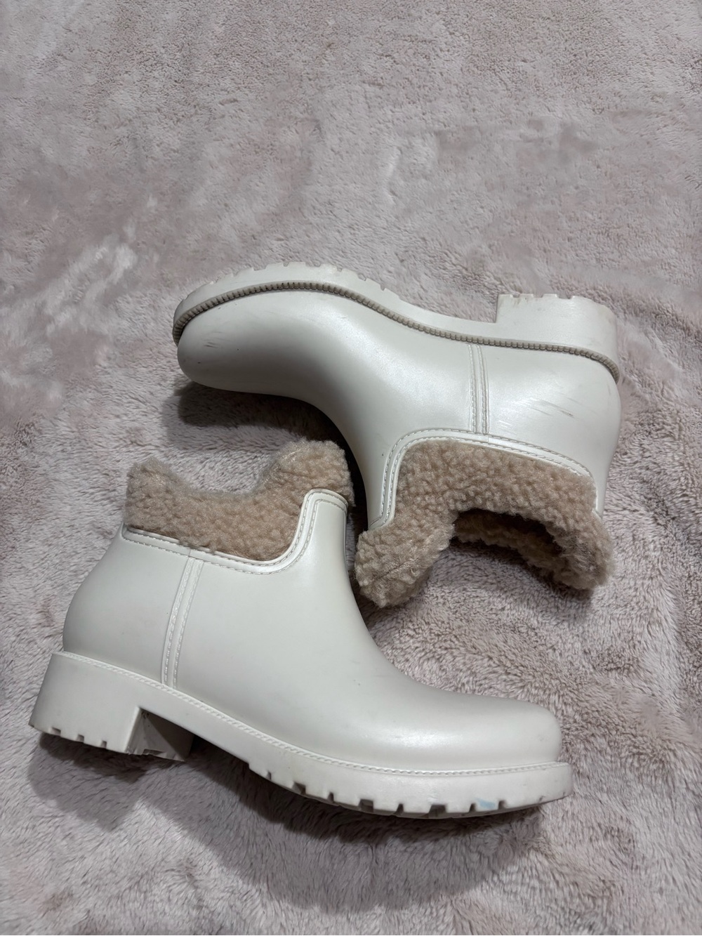 Women's Cream Winter Ankle Boots with Faux Shearling